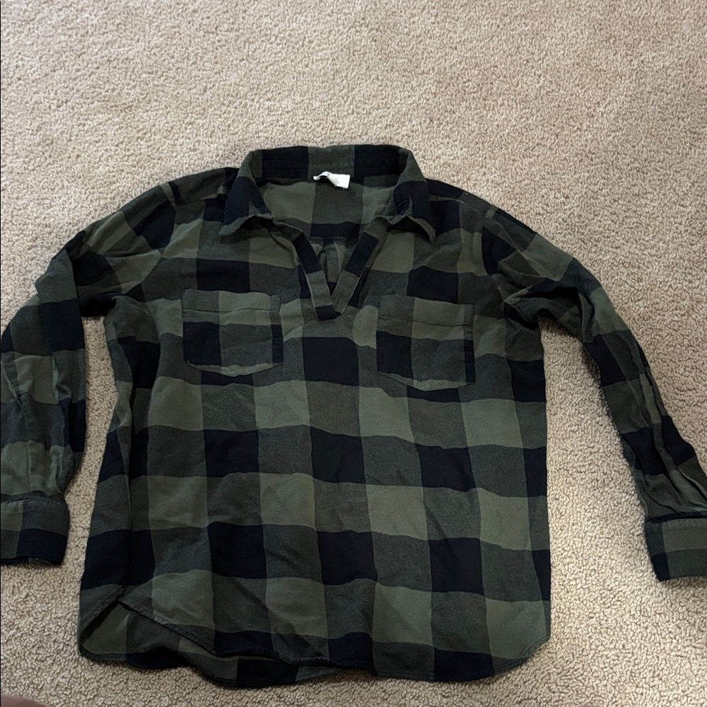LOFT Olive and Black Checkered Shirt